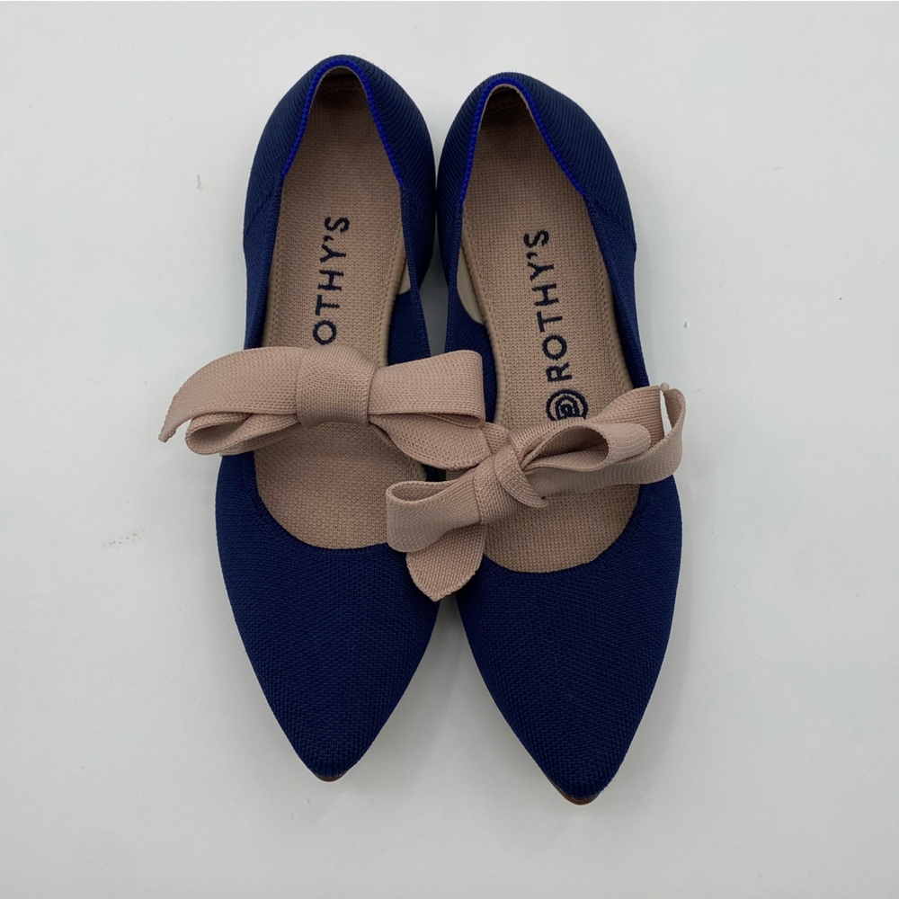 Rothy’s blue tan bow Maryjane pointed toe shoes size 9 - Picture 5 of 7